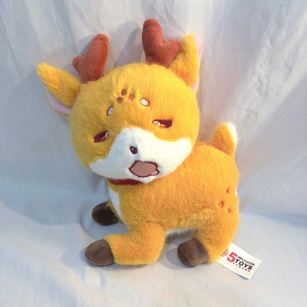Cute Deer Plush Toy Yellow Orange Fawn Heart Antlers Stuffed Animal Small